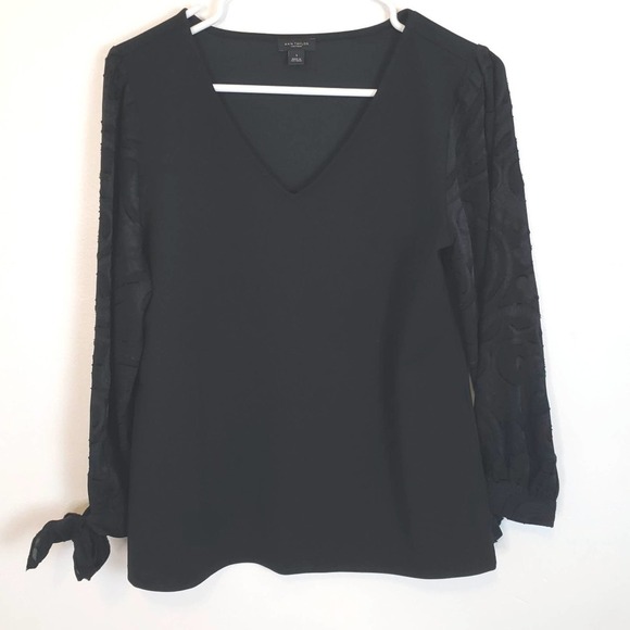 Ann Taylor Factory Black Blouse Tie Sleeve size Small - Picture 1 of 5